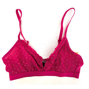 Women's Semi Sheer Mesh Bralette Pink w Silver Dots Romantic Lingerie Kawaii